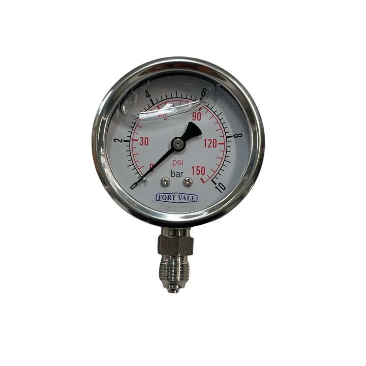 PRESSURE GAUGE, 2.5" DIAMETER, 0-10 BAR, 1/4"BSP CONNECTION, STAINLESS HOUSING