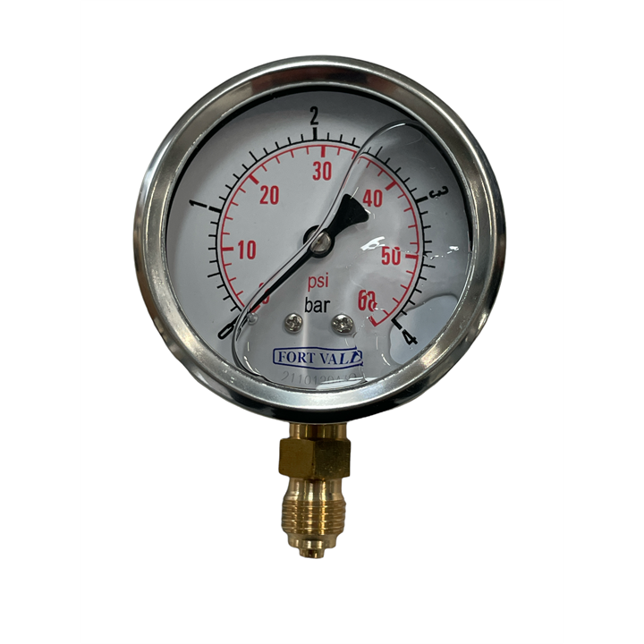 PRESSURE GAUGE, 2.5" DIAMETER, 0-4 BAR, 1/4"BSP CONNECTION, BRASS HOUSING