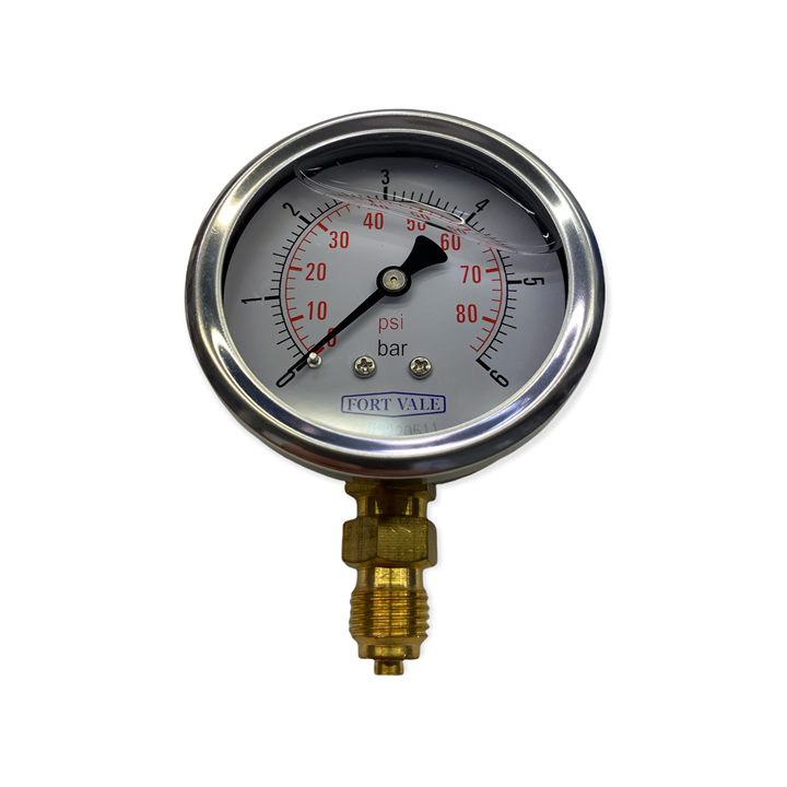 PRESSURE GAUGE, 2.5" DIAMETER, 0-6 BAR, 1/4"BSP CONNECTION, BRASS HOUSING