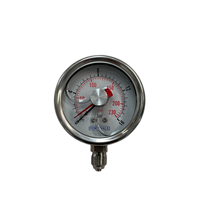 PRESSURE GAUGE, 2.5" DIAMETER, 0-16 BAR, 1/4"BSP CONNECTION, STAINLESS HOUSING, TELL TALE