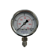 PRESSURE GAUGE, 2.5" DIAMETER, 0-40 BAR, 1/4"BSP CONNECTION, STAINLESS HOUSING