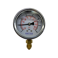 PRESSURE GAUGE, 2.5" DIAMETER, MINUS 1 TO 6BAR, 1/4"BSP CONNECTION, BRASS HOUSING