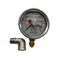 PRESSURE GAUGE, 2.5" DIAMETER, 0-6 BAR, 1/4"BSP CONNECTION, BRASS HOUSING, TELL TALE